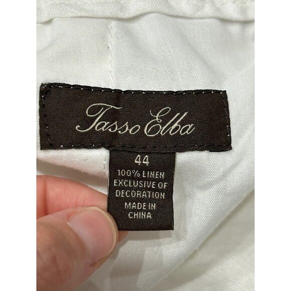 Tasso Elba Linen Chino Shorts White Sz 44 Flat Front Pockets Coastal Minimalist - Picture 6 of 11